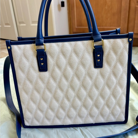 Betsey Johnson Cream and Navy Quilted Tote with Gold Charm - Picture 4 of 5